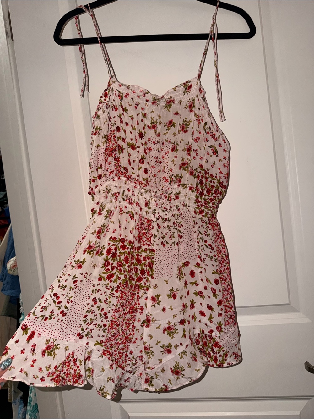Zara Floral Tiered Tie-Shoulder Romper - Pink & Red Flower Print